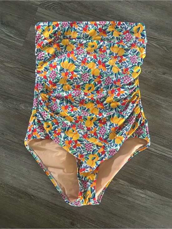 J. Crew Other - J. Crew Tropical Fruit Print Ruched Bandeau One Piece Swimsuit Sz m
